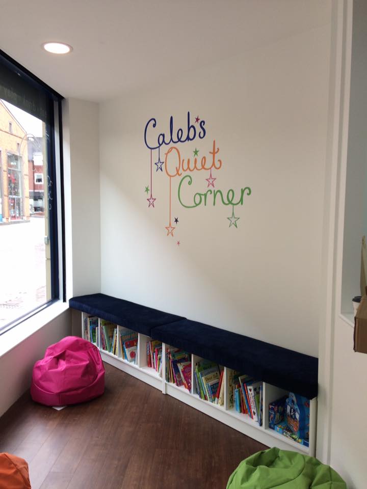 A picture of Caleb's Corner, a reading corner at the little Green Frog cafe in Lichfield